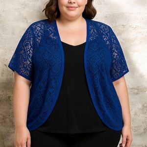 NWT! Avenue Blue Lace Open-Front Short Cardigan Size 30/32 4X